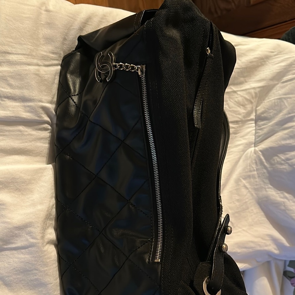 Black Quilted Tote Bag with Chain Detail